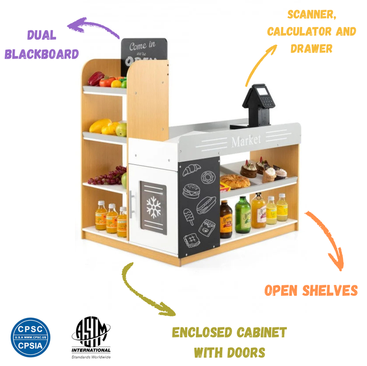 Pretend Play Grocery Store with Shopping Cart