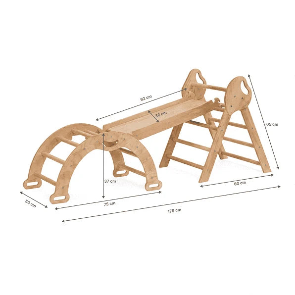 Compact 4 in 1 Pikler Triangle Set with Arch and Slide, Ivory
