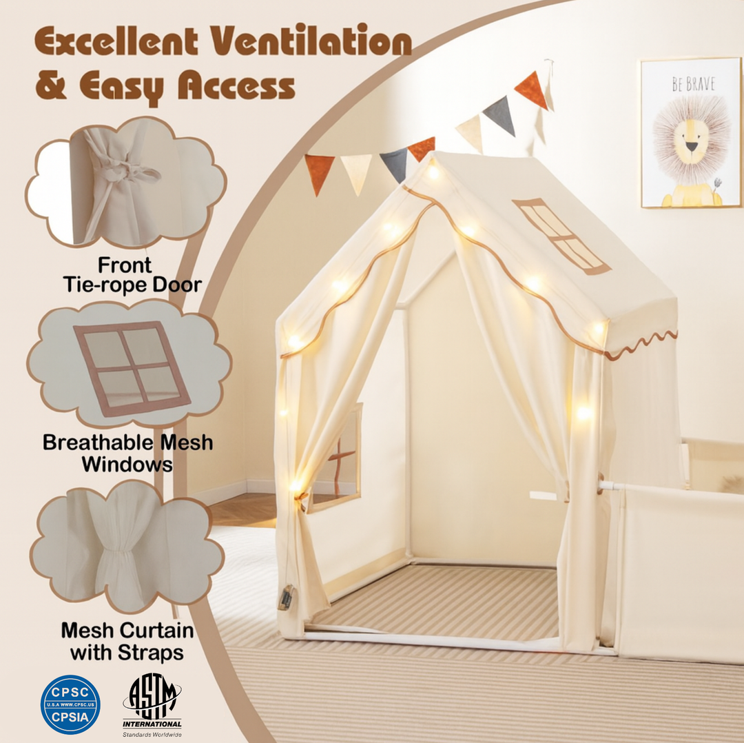Kids Play Tent with Playpen, Mat & Lights